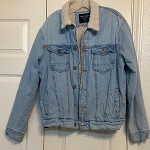 Men's Light Blue Denim Jacket with Sherpa Lining